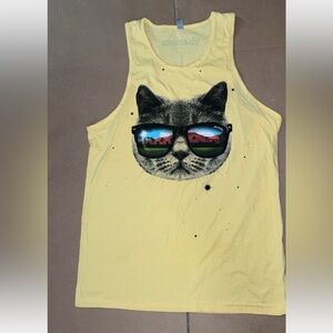 Coachella Cool Cat Tank Top - Yellow men’s medium